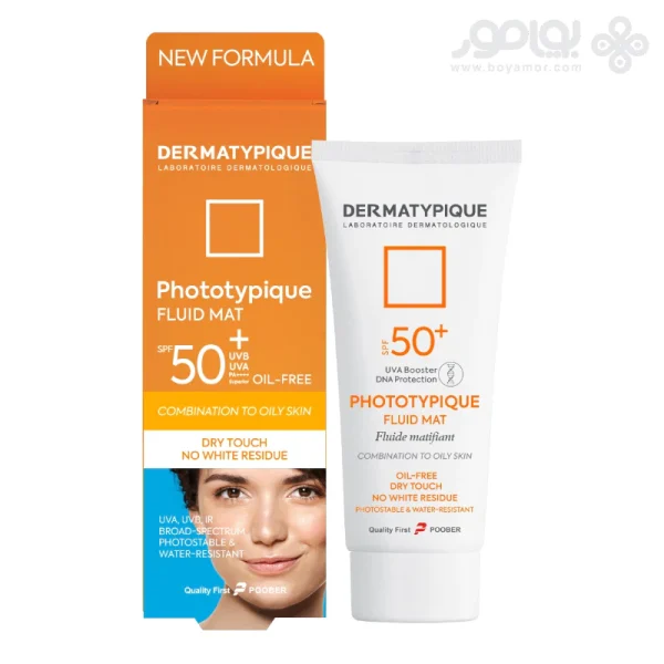 ضد آفتاب بی رنگ درماتیپیک SPF50 مدل FLUID MAT حجم 50 میل