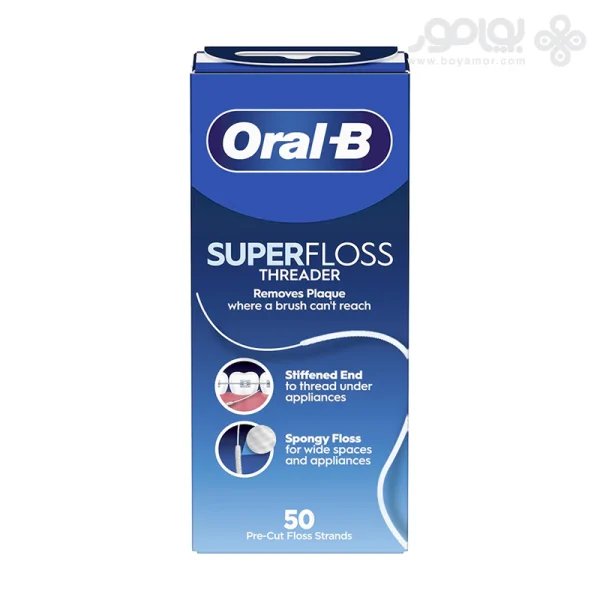 نخ دندان اورال بی موم دار مدل SUPER FLOSS بسته 50 عددی