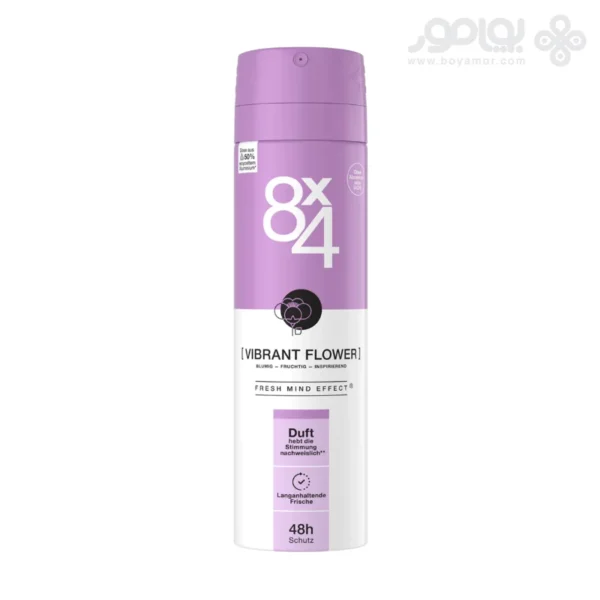 اسپری دئودورانت زنانه 8X4 مدل VIBRANT FLOWER حجم 150 میل