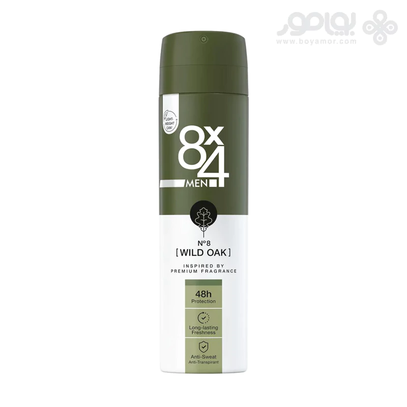 اسپری دئودورانت مردانه 8X4 مدل WILD OAK حجم 150 میل