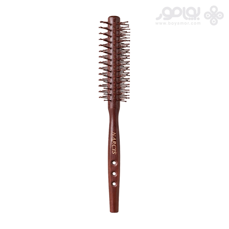 برس گرد چوبی مردانه نارسیس سایز کوچک دسته حفره دار
