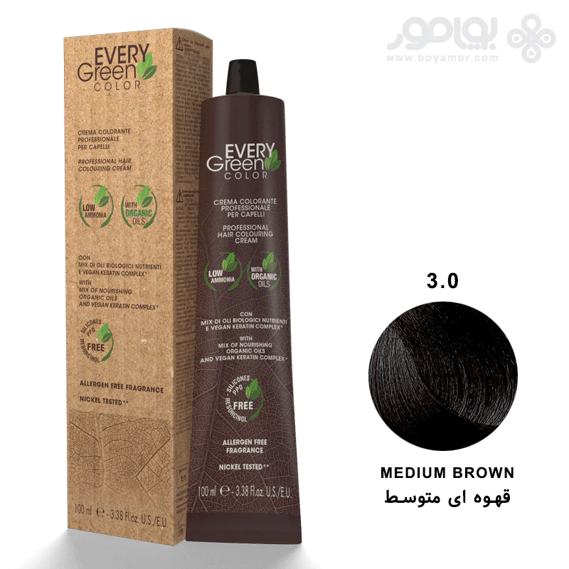 رنگ موی ارگانیک اوری گرین دیکسون شماره 3.0 رنگ قهوه ای متوسط