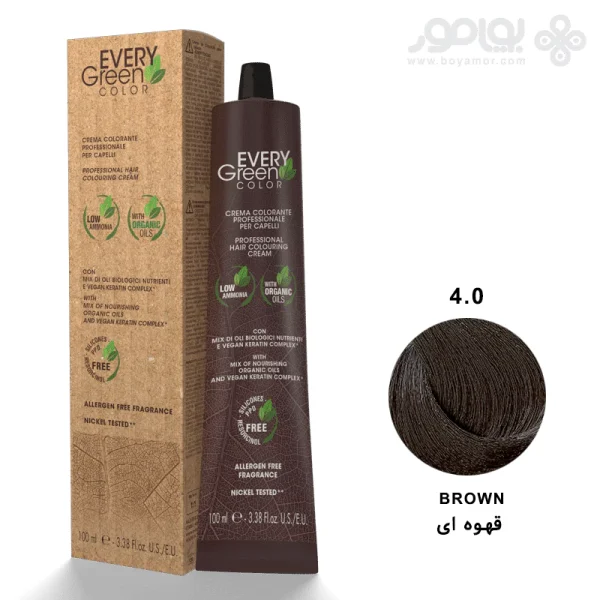رنگ موی ارگانیک اوری گرین دیکسون شماره 4.0 رنگ قهوه ای